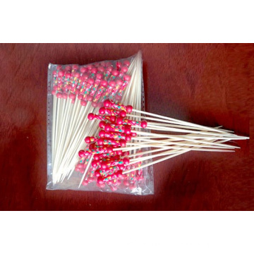 Decorative Flexible Bamboo Beaded Sticks End with Double Red Beaded